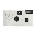 White retro film camera with heart design and built-in flash from Diamond Moments